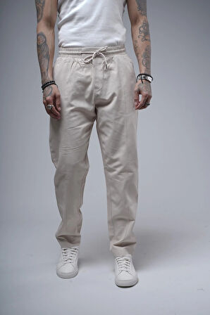 Boyfriend Kalıp Beli Lastikli Cepli Erkek Gabardin Pantolon