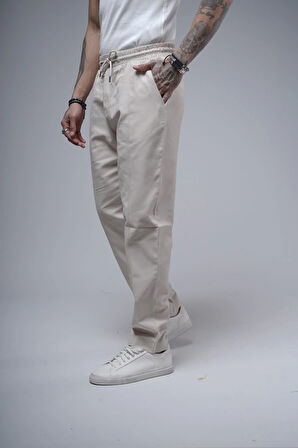 Boyfriend Kalıp Beli Lastikli Cepli Erkek Gabardin Pantolon