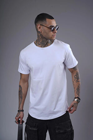 Pis Yaka Kolu Katlamalı Regular Kalıp Düz Basic Erkek Tişört