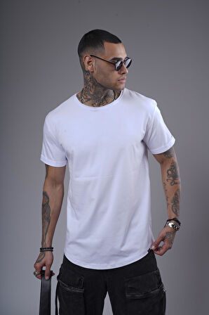 Pis Yaka Kolu Katlamalı Regular Kalıp Düz Basic Erkek Tişört