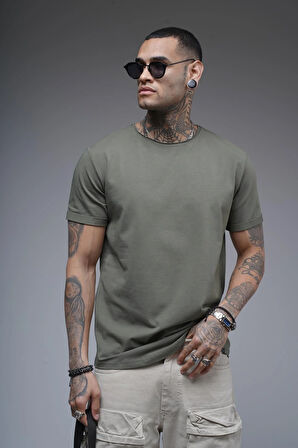 Pis Yaka Kolu Katlamalı Regular Kalıp Düz Basic Erkek Tişört