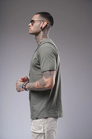 Pis Yaka Kolu Katlamalı Regular Kalıp Düz Basic Erkek Tişört