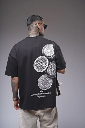 Bisiklet Yaka Sırtı Baskılı Double Face Oversize Kalıp Unisex Tişört