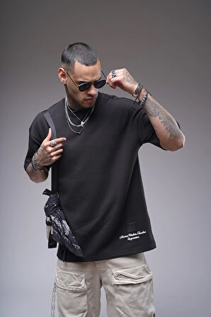 Bisiklet Yaka Sırtı Baskılı Double Face Oversize Kalıp Unisex Tişört