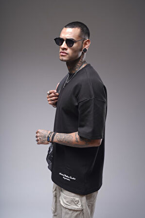 Bisiklet Yaka Sırtı Baskılı Double Face Oversize Kalıp Unisex Tişört