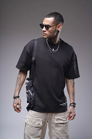 Bisiklet Yaka Sırtı Baskılı Double Face Oversize Kalıp Unisex Tişört