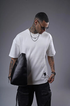 Bisiklet Yaka Sırtı Baskılı Double Face Oversize Kalıp Unisex Tişört