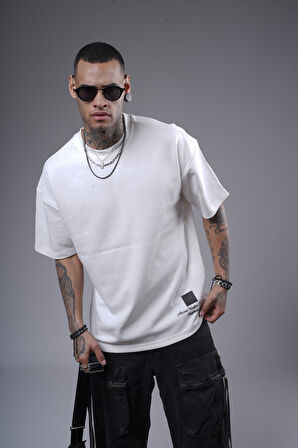 Bisiklet Yaka Sırtı Baskılı Double Face Oversize Kalıp Unisex Tişört