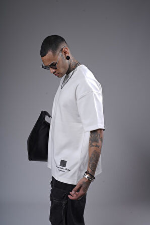 Bisiklet Yaka Sırtı Baskılı Double Face Oversize Kalıp Unisex Tişört