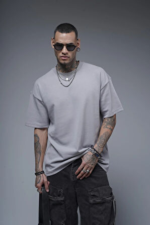 Bisiklet Yaka Sırtı Baskılı Double Face Oversize Kalıp Unisex Tişört