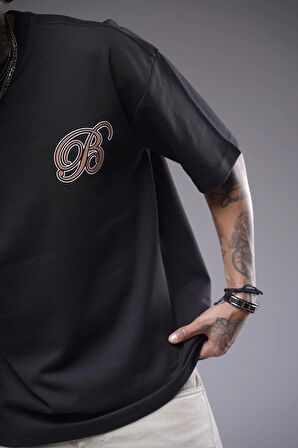 Bisiklet Yaka Sırtı Etnik Desen Baskılı Oversize Kalıp Unisex Tişört