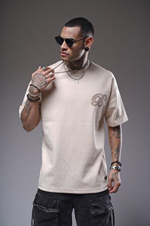 Bisiklet Yaka Sırtı Etnik Desen Baskılı Oversize Kalıp Unisex Tişört