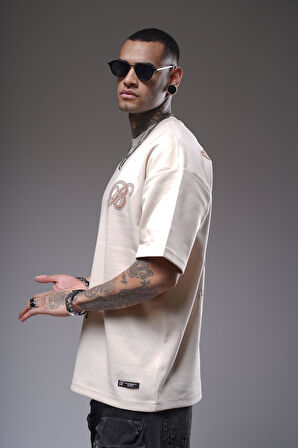 Bisiklet Yaka Sırtı Etnik Desen Baskılı Oversize Kalıp Unisex Tişört