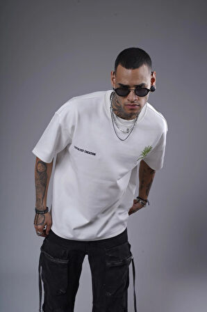 Bisiklet Yaka Palmiye Ağaç Baskılı Unisex Oversize Kalıp Tişört