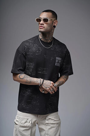 Bisiklet Yaka Silik Baskı Detaylı Unisex Oversize Kalıp Tişört