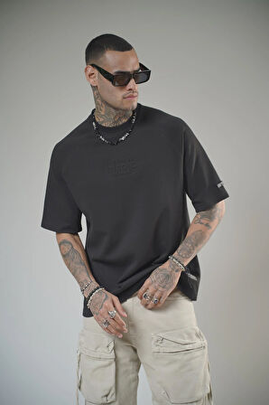 Kabartma Baskılı Reglan Kol Unisex Oversize Kalıp Tişört