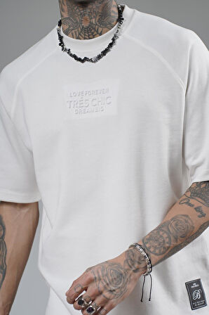 Kabartma Baskılı Reglan Kol Unisex Oversize Kalıp Tişört