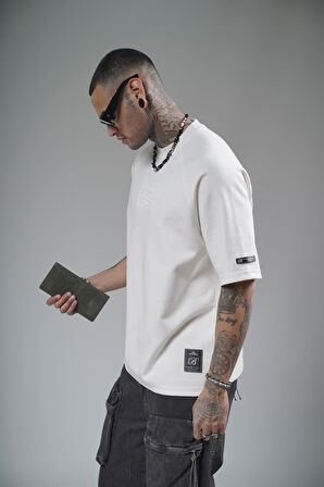 Kabartma Baskılı Reglan Kol Unisex Oversize Kalıp Tişört