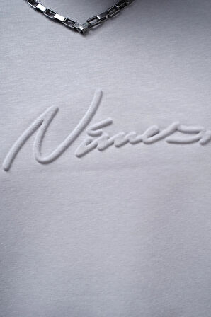 Kabartma Baskılı Garni Detaylı Reglan Kol Oversize Kalıp Unisex Tişört