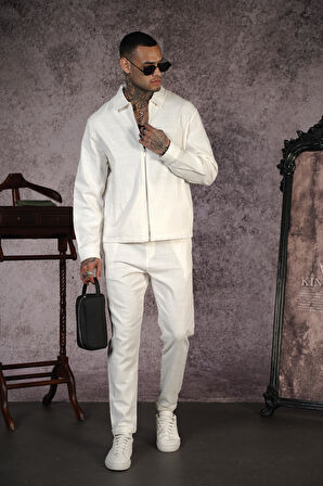 Gömlek Yaka Fermuarlı Keten Alt Üst Takım