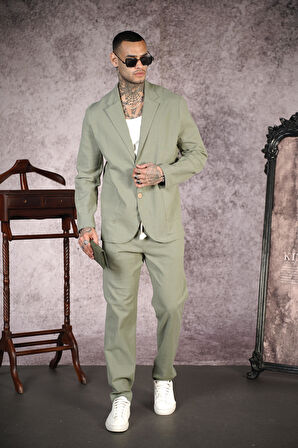 Regular Kalıp Blazer Keten Alt Üst Takım