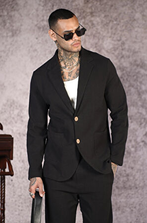 Regular Kalıp Blazer Keten Alt Üst Takım