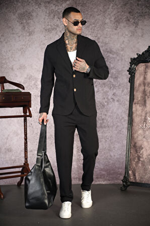 Regular Kalıp Blazer Keten Alt Üst Takım