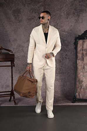 Regular Kalıp Blazer Keten Alt Üst Takım