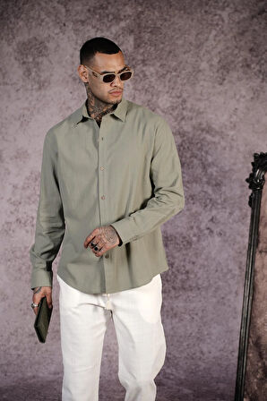 Regular Kalıp Düz Keten Erkek Gömlek