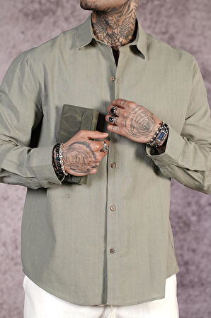 Regular Kalıp Düz Keten Erkek Gömlek