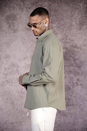 Regular Kalıp Düz Keten Erkek Gömlek