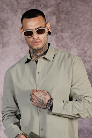 Regular Kalıp Düz Keten Erkek Gömlek