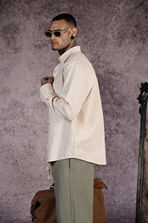 Regular Kalıp Düz Keten Erkek Gömlek