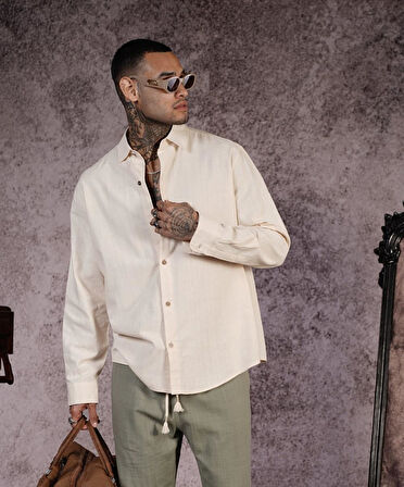 Regular Kalıp Düz Keten Erkek Gömlek