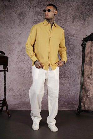 Regular Kalıp Düz Keten Erkek Gömlek