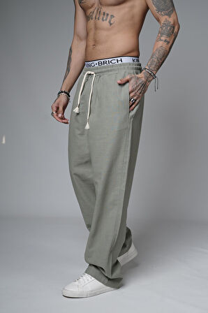 Baggy Kalıp Düz Keten Pantolon