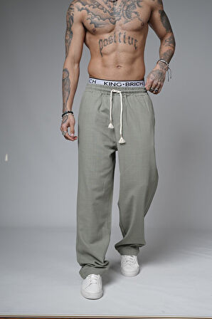 Baggy Kalıp Düz Keten Pantolon