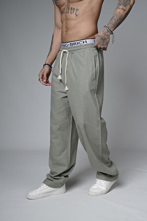 Baggy Kalıp Düz Keten Pantolon