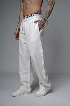 Baggy Kalıp Düz Keten Pantolon