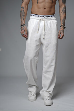 Baggy Kalıp Düz Keten Pantolon