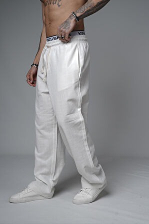 Baggy Kalıp Düz Keten Pantolon