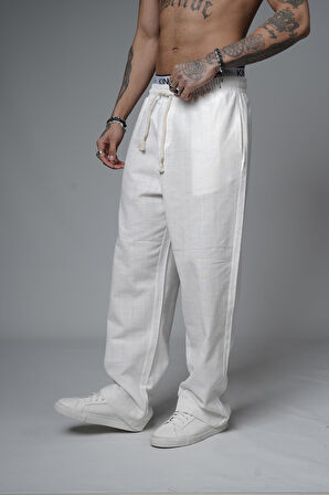 Baggy Kalıp Düz Keten Pantolon