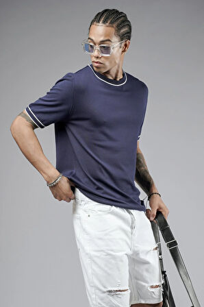 Bisiklet Yaka Ribanalı Regular Kalıp Triko Tişört