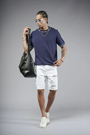 Bisiklet Yaka Ribanalı Regular Kalıp Triko Tişört