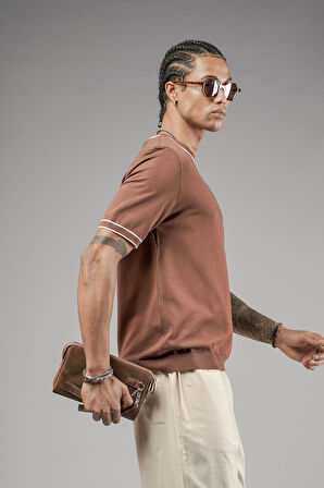 Bisiklet Yaka Ribanalı Regular Kalıp Triko Tişört