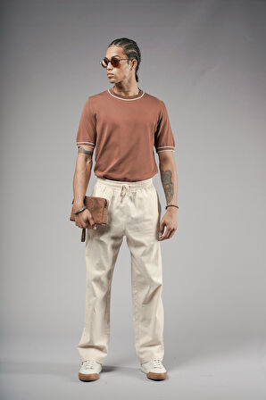 Bisiklet Yaka Ribanalı Regular Kalıp Triko Tişört