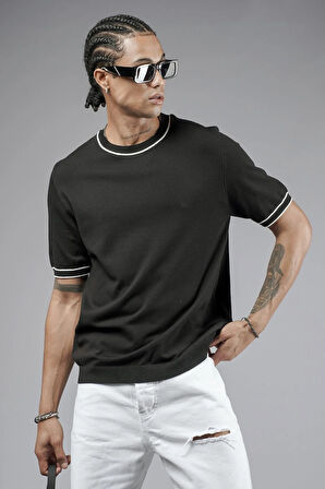 Bisiklet Yaka Ribanalı Regular Kalıp Triko Tişört