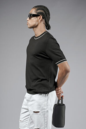 Bisiklet Yaka Ribanalı Regular Kalıp Triko Tişört