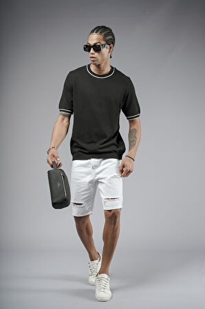 Bisiklet Yaka Ribanalı Regular Kalıp Triko Tişört