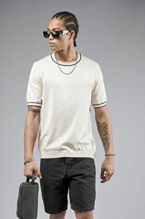 Bisiklet Yaka Ribanalı Regular Kalıp Triko Tişört